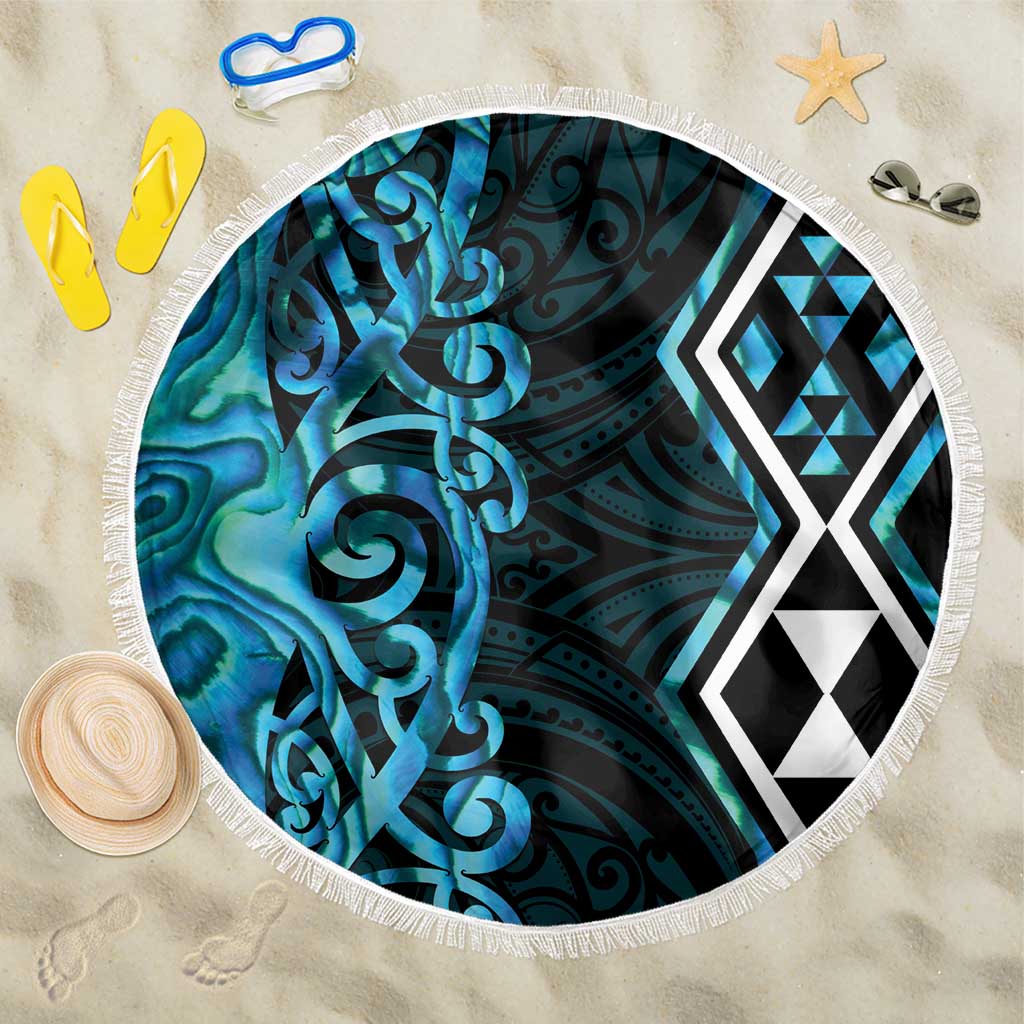 Turquoise Aotearoa Beach Blanket Taniko Motifs With Paua Shell Kowhaiwhai