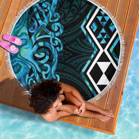 Turquoise Aotearoa Beach Blanket Taniko Motifs With Paua Shell Kowhaiwhai