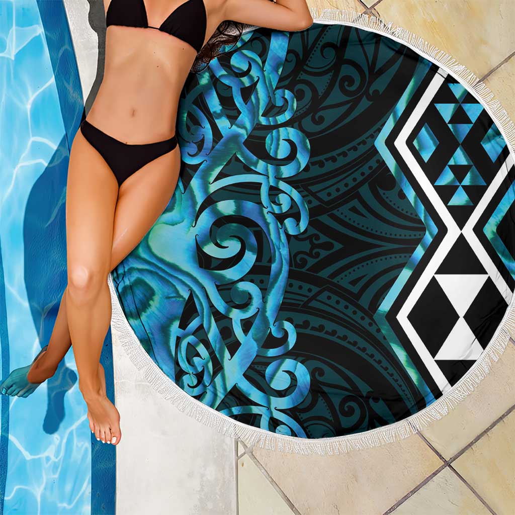 Turquoise Aotearoa Beach Blanket Taniko Motifs With Paua Shell Kowhaiwhai