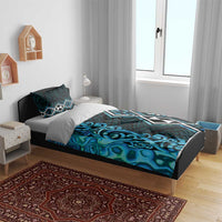 Turquoise Aotearoa Bedding Set Taniko Motifs With Paua Shell Kowhaiwhai