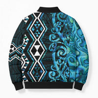 Turquoise Aotearoa Bomber Puffer Jacket Taniko Motifs With Paua Shell Kowhaiwhai LT14 - Polynesian Pride