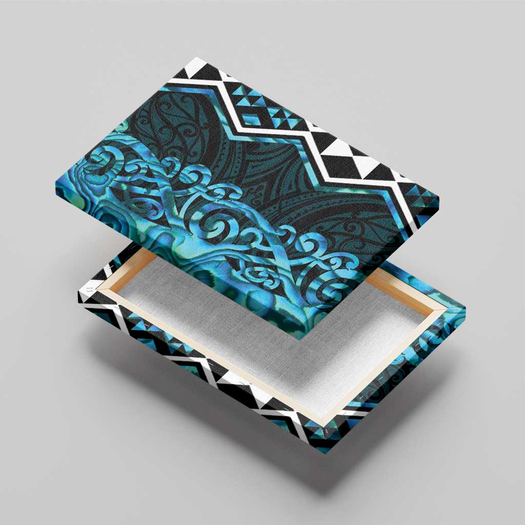 Turquoise Aotearoa Canvas Wall Art Taniko Motifs With Paua Shell Kowhaiwhai