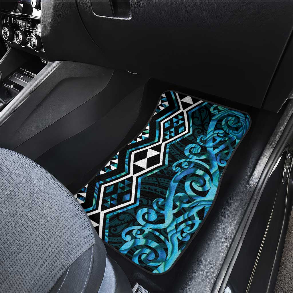 Turquoise Aotearoa Car Mats Taniko Motifs With Paua Shell Kowhaiwhai