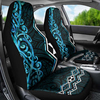 Turquoise Aotearoa Car Seat Cover Taniko Motifs With Paua Shell Kowhaiwhai
