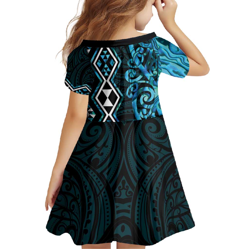 Turquoise Aotearoa Family Matching Mermaid Dress and Hawaiian Shirt Taniko Motifs With Paua Shell Kowhaiwhai LT14 - Polynesian Pride