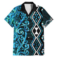 Turquoise Aotearoa Family Matching Mermaid Dress and Hawaiian Shirt Taniko Motifs With Paua Shell Kowhaiwhai LT14 Dad's Shirt - Short Sleeve Turquoise - Polynesian Pride