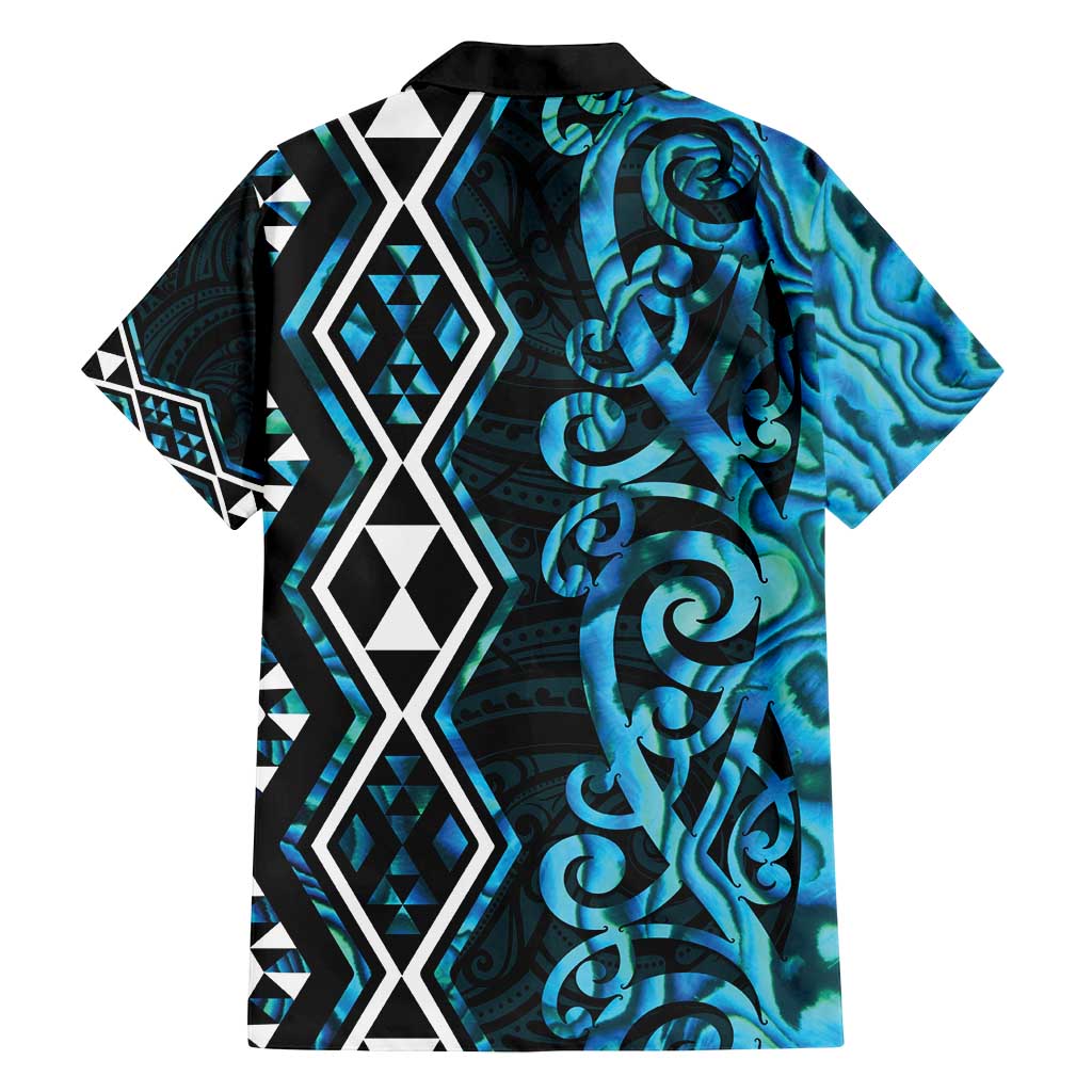 Turquoise Aotearoa Family Matching Summer Maxi Dress and Hawaiian Shirt Taniko Motifs With Paua Shell Kowhaiwhai LT14 - Polynesian Pride