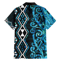 Turquoise Aotearoa Family Matching Summer Maxi Dress and Hawaiian Shirt Taniko Motifs With Paua Shell Kowhaiwhai LT14 - Polynesian Pride