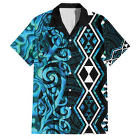 Turquoise Aotearoa Family Matching Tank Maxi Dress and Hawaiian Shirt Taniko Motifs With Paua Shell Kowhaiwhai LT14 Dad's Shirt - Short Sleeve Turquoise - Polynesian Pride