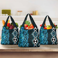 Turquoise Aotearoa Grocery Bag Taniko Motifs With Paua Shell Kowhaiwhai