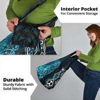 Turquoise Aotearoa Grocery Bag Taniko Motifs With Paua Shell Kowhaiwhai
