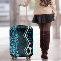Turquoise Aotearoa Luggage Cover Taniko Motifs With Paua Shell Kowhaiwhai