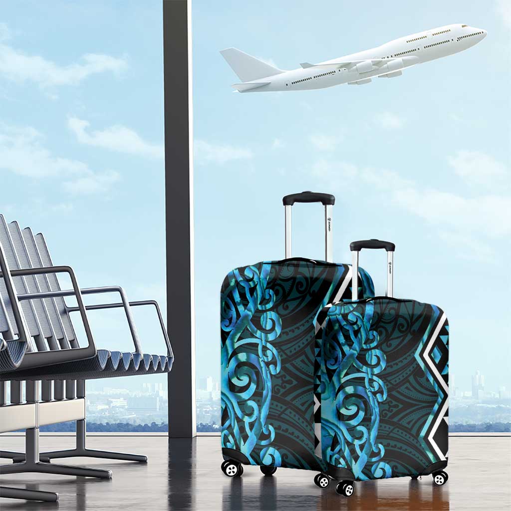 Turquoise Aotearoa Luggage Cover Taniko Motifs With Paua Shell Kowhaiwhai