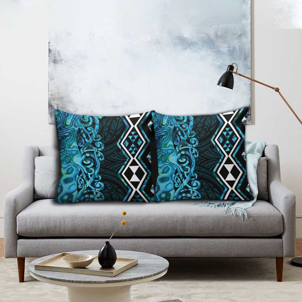 Turquoise Aotearoa Pillow Cover Taniko Motifs With Paua Shell Kowhaiwhai - Polynesian Pride