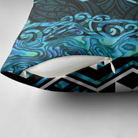Turquoise Aotearoa Pillow Cover Taniko Motifs With Paua Shell Kowhaiwhai - Polynesian Pride