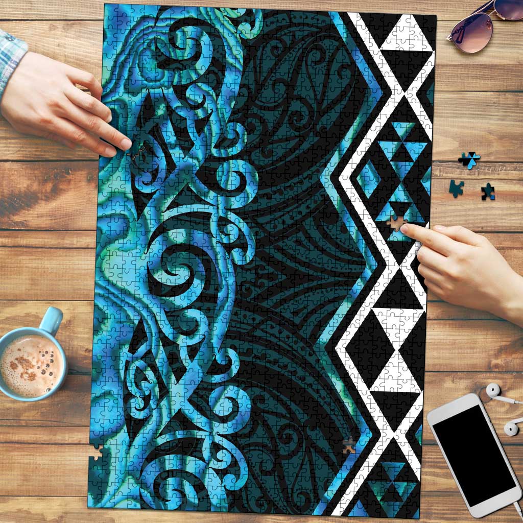 Turquoise Aotearoa Puzzle Taniko Motifs With Paua Shell Kowhaiwhai LT14 Turquoise - Polynesian Pride