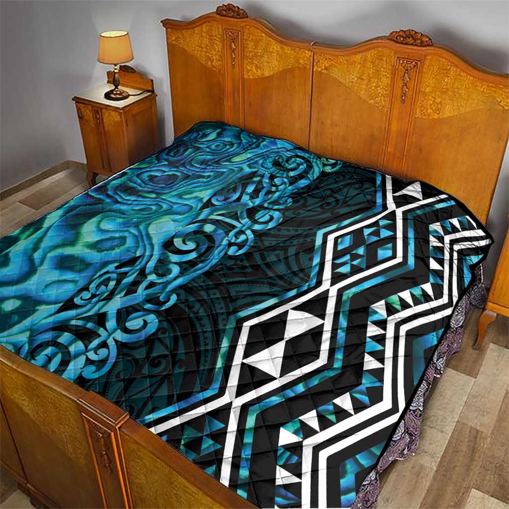 Turquoise Aotearoa Quilt Taniko Motifs With Paua Shell Kowhaiwhai LT14 - Polynesian Pride