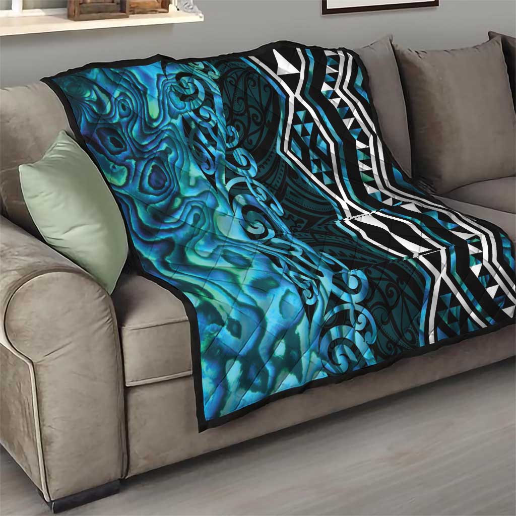 Turquoise Aotearoa Quilt Taniko Motifs With Paua Shell Kowhaiwhai LT14 - Polynesian Pride
