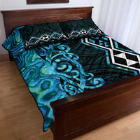 Turquoise Aotearoa Quilt Bed Set Taniko Motifs With Paua Shell Kowhaiwhai