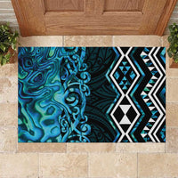 Turquoise Aotearoa Rubber Doormat Taniko Motifs With Paua Shell Kowhaiwhai