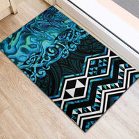 Turquoise Aotearoa Rubber Doormat Taniko Motifs With Paua Shell Kowhaiwhai