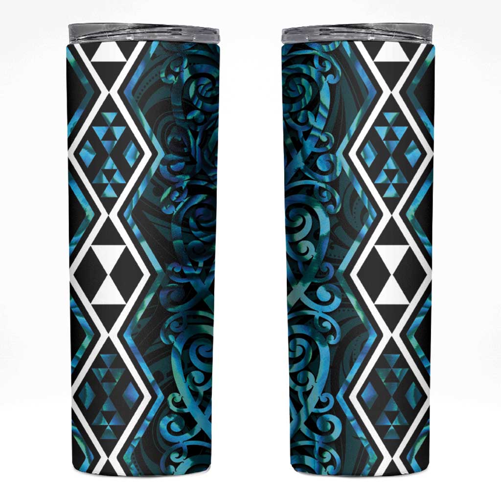 Turquoise Aotearoa Skinny Tumbler Taniko Motifs With Paua Shell Kowhaiwhai LT14 Turquoise - Polynesian Pride
