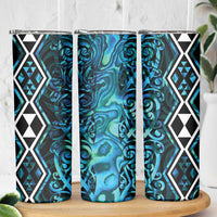 Turquoise Aotearoa Skinny Tumbler Taniko Motifs With Paua Shell Kowhaiwhai LT14 - Polynesian Pride