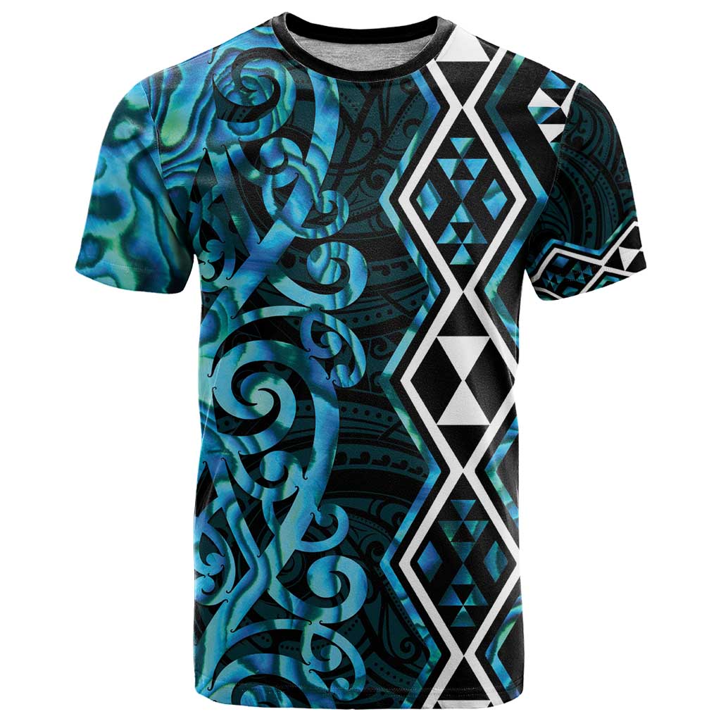 Turquoise Aotearoa T Shirt Taniko Motifs With Paua Shell Kowhaiwhai LT14 Turquoise - Polynesian Pride