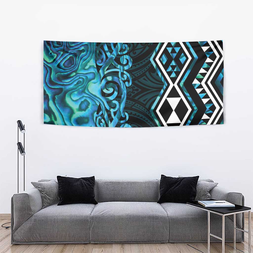Turquoise Aotearoa Tapestry Taniko Motifs With Paua Shell Kowhaiwhai