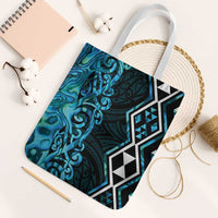 Turquoise Aotearoa Tote Bag Taniko Motifs With Paua Shell Kowhaiwhai - Polynesian Pride