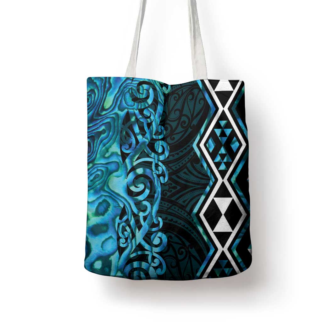 Turquoise Aotearoa Tote Bag Taniko Motifs With Paua Shell Kowhaiwhai - Polynesian Pride