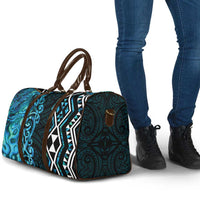 Turquoise Aotearoa Travel Bag Taniko Motifs With Paua Shell Kowhaiwhai - Polynesian Pride
