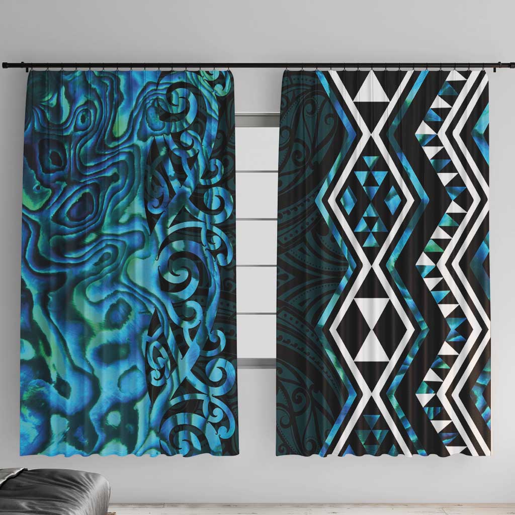 Turquoise Aotearoa Window Curtain Taniko Motifs With Paua Shell Kowhaiwhai