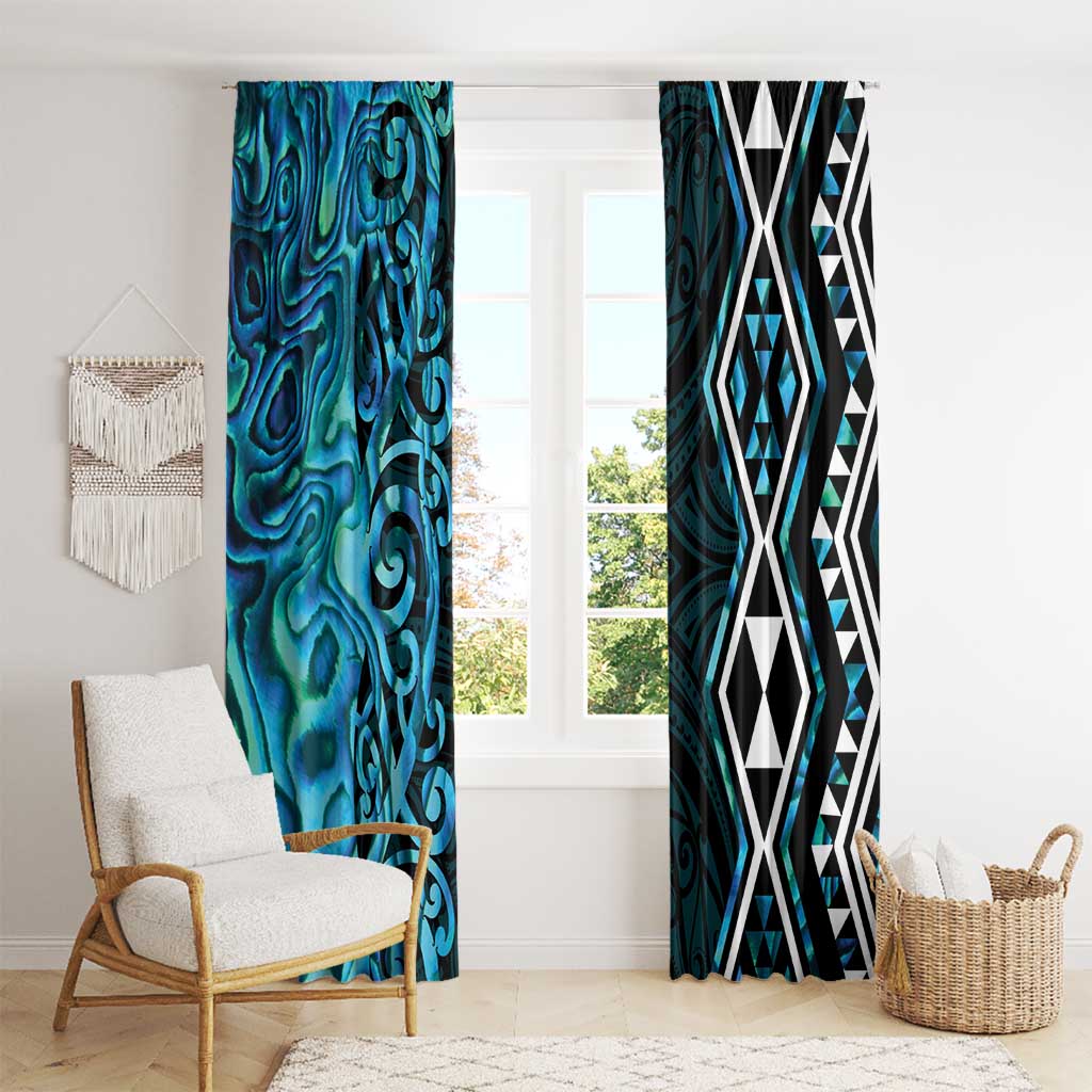 Turquoise Aotearoa Window Curtain Taniko Motifs With Paua Shell Kowhaiwhai
