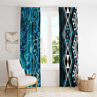 Turquoise Aotearoa Window Curtain Taniko Motifs With Paua Shell Kowhaiwhai