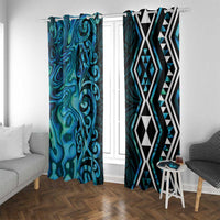 Turquoise Aotearoa Window Curtain Taniko Motifs With Paua Shell Kowhaiwhai