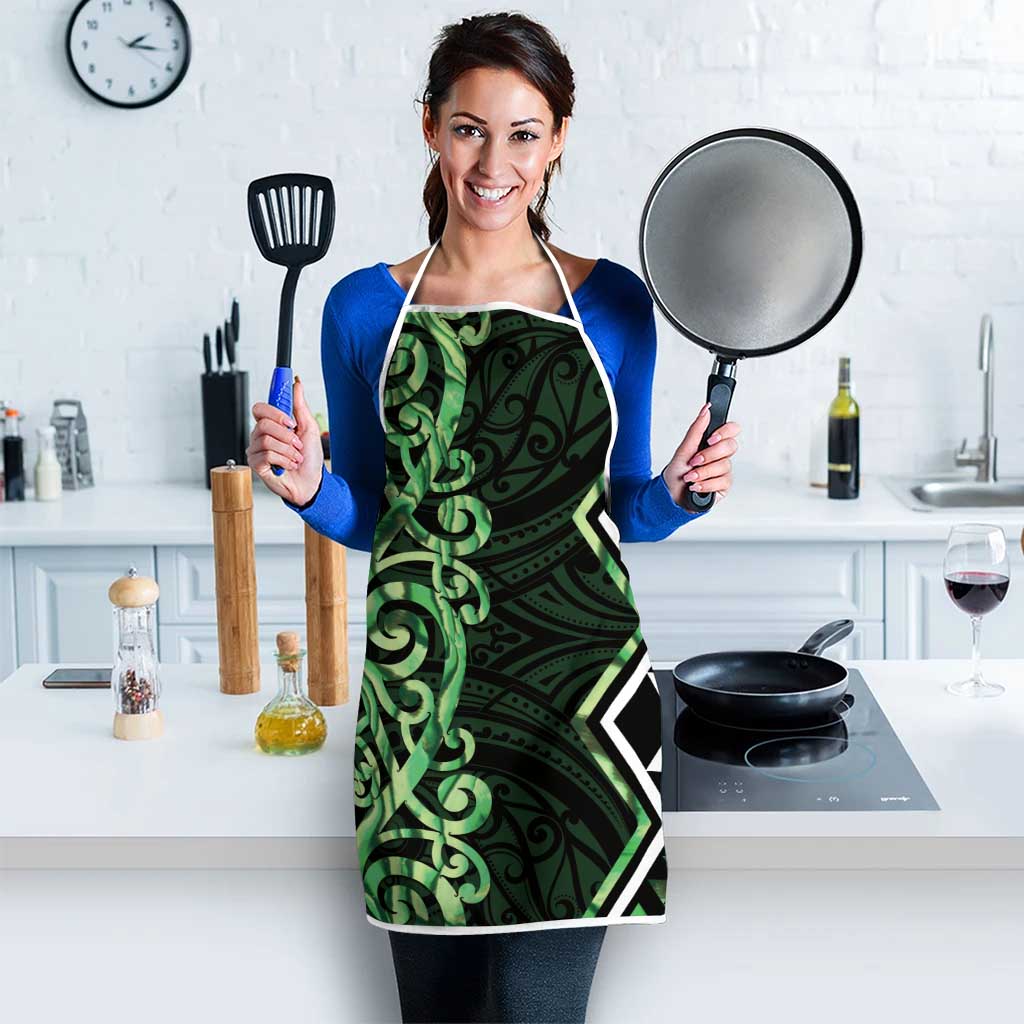 Green Aotearoa Apron Taniko Motifs With Paua Shell Kowhaiwhai - Polynesian Pride