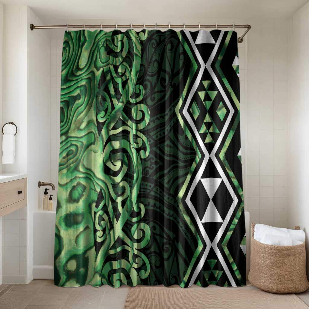 Green Aotearoa Bathroom Set Taniko Motifs With Paua Shell Kowhaiwhai - Polynesian Pride
