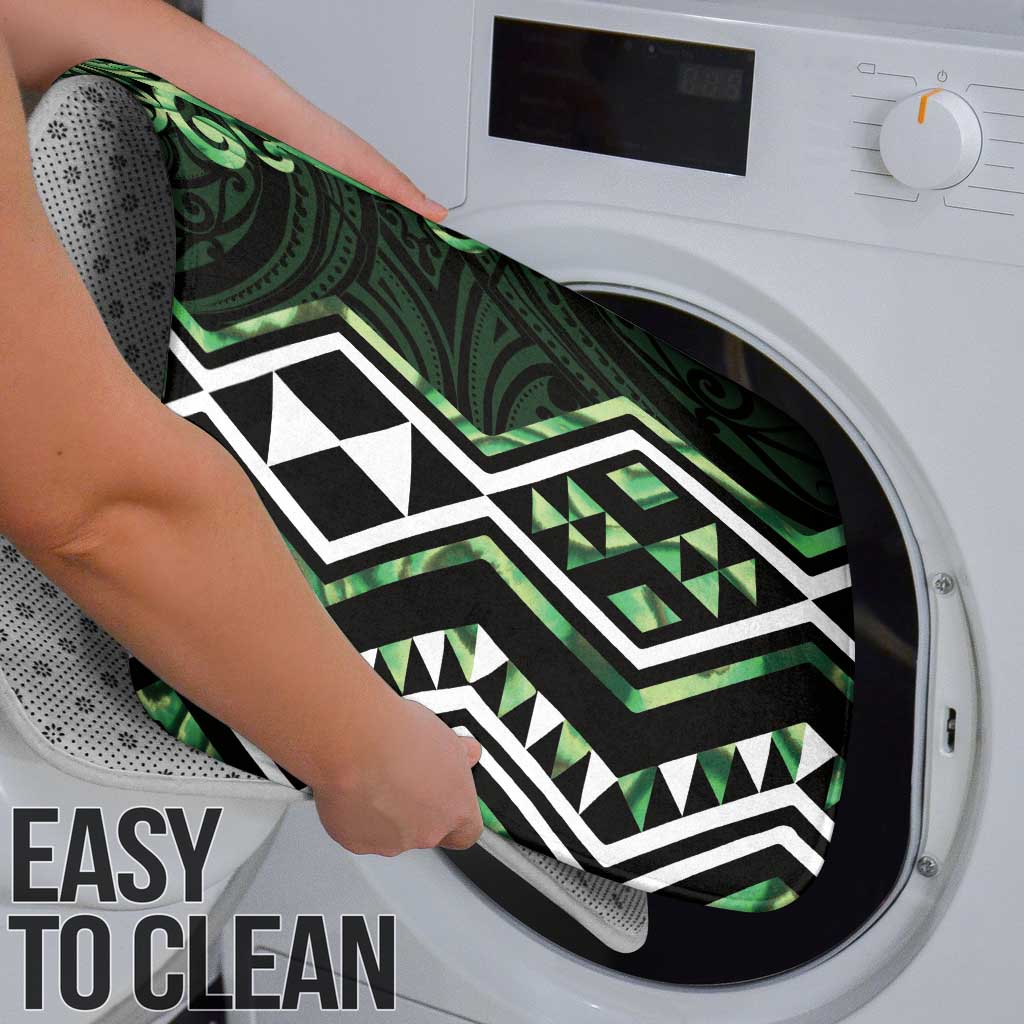 Green Aotearoa Bathroom Set Taniko Motifs With Paua Shell Kowhaiwhai - Polynesian Pride