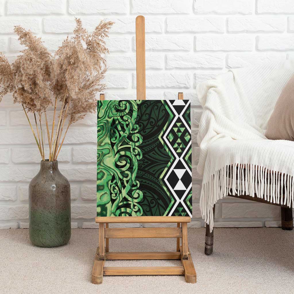 Green Aotearoa Canvas Wall Art Taniko Motifs With Paua Shell Kowhaiwhai