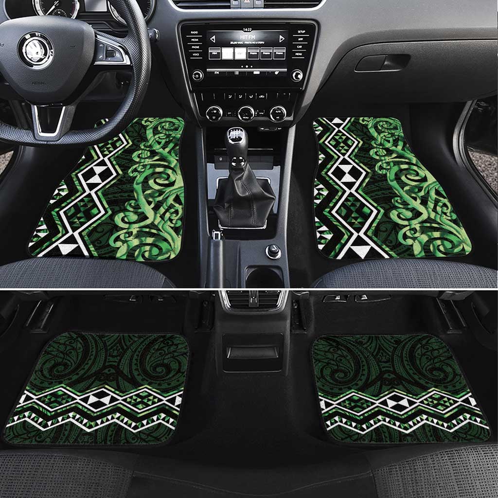 Green Aotearoa Car Mats Taniko Motifs With Paua Shell Kowhaiwhai