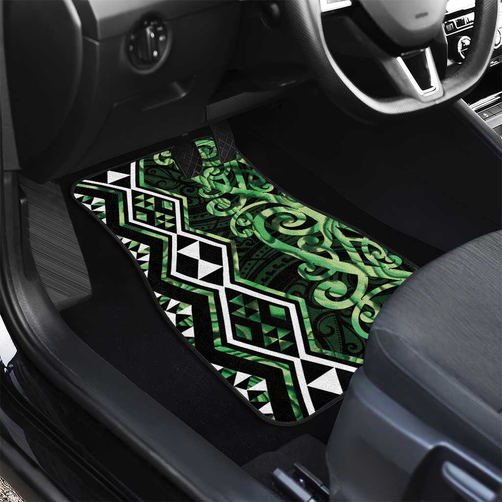 Green Aotearoa Car Mats Taniko Motifs With Paua Shell Kowhaiwhai
