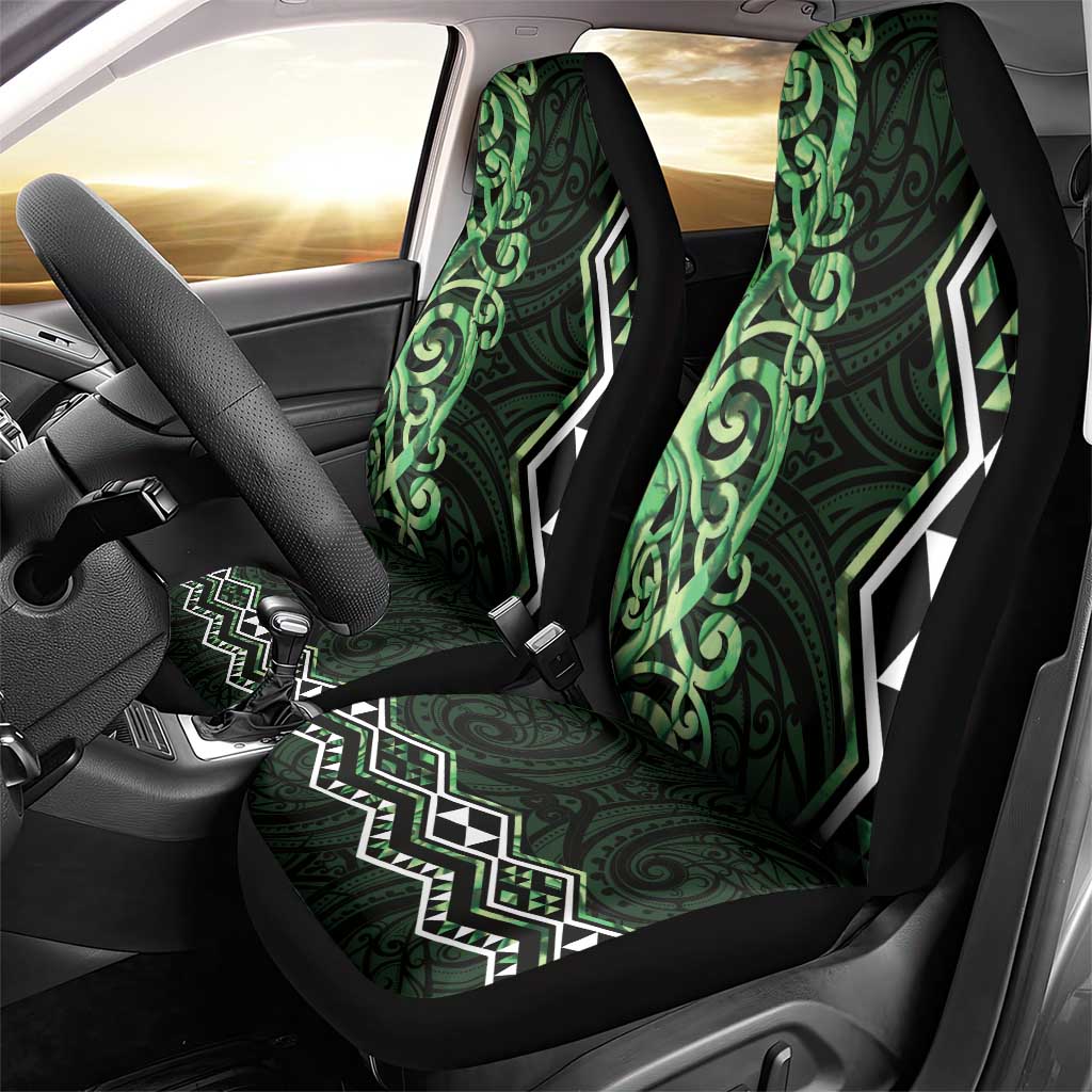 Green Aotearoa Car Seat Cover Taniko Motifs With Paua Shell Kowhaiwhai