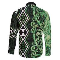 Green Aotearoa Family Matching Short Sleeve Bodycon Dress and Hawaiian Shirt Taniko Motifs With Paua Shell Kowhaiwhai LT14 - Polynesian Pride