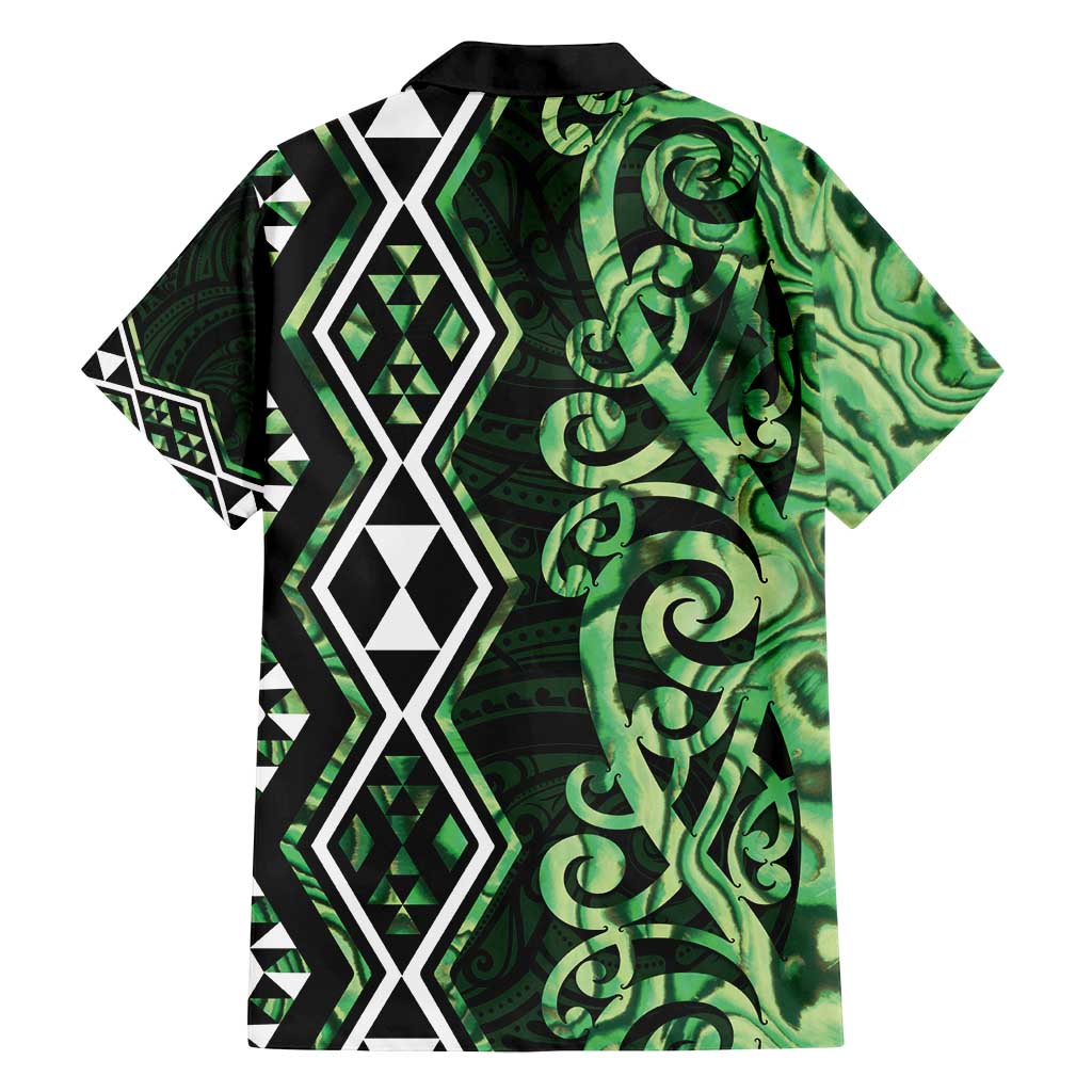 Green Aotearoa Family Matching Summer Maxi Dress and Hawaiian Shirt Taniko Motifs With Paua Shell Kowhaiwhai LT14 - Polynesian Pride