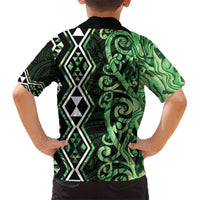 Green Aotearoa Kid Hawaiian Shirt Taniko Motifs With Paua Shell Kowhaiwhai LT14 - Polynesian Pride