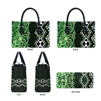 Green Aotearoa Leather Bag Taniko Motifs With Paua Shell Kowhaiwhai - Polynesian Pride