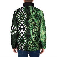 Green Aotearoa Padded Jacket Taniko Motifs With Paua Shell Kowhaiwhai - Polynesian Pride