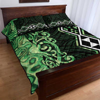 Green Aotearoa Quilt Bed Set Taniko Motifs With Paua Shell Kowhaiwhai