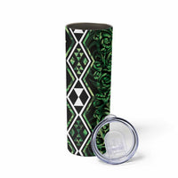 Green Aotearoa Skinny Tumbler Taniko Motifs With Paua Shell Kowhaiwhai LT14 - Polynesian Pride
